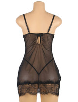 Adele Black Lace Plus Size Lingerie with embroidered floral lace and see through body actual product photo on a mannequin back view