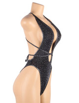 Lucy Diamond Rhinestone Sparkle Plunging Bodysuit Teddy 