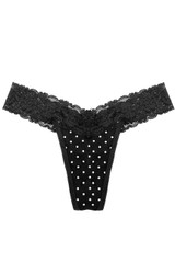 2 Pack Leopard and Polkadot Black Lace Cotton Thong Panty