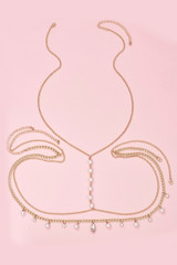 Gold Tone Pearl Charm Choker Belly Body Waist Chain