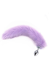 Furry Lavender Light Violet Faux Fur Fox Tail  Stainless Steel Anal Plug