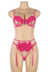 Madeline Pink Plus Size Lingerie Set with Garter Belt