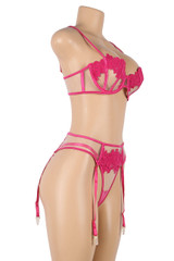 Madeline Pink Plus Size Lingerie Set with Garter Belt