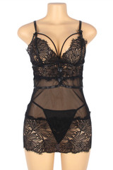 Plus size Black Lace Lingerie Negligee actual product photo on a mannequin front view