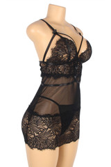 Plus size Black Lace Lingerie Negligee actual product photo on a mannequin quarter side view