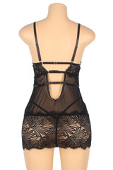 Plus size Black Lace Lingerie Negligee actual product photo on a mannequin back view