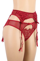 Yolanda Red Eyelash Lace  Garter Belt Panty Set
