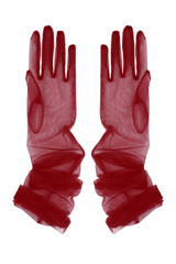 Maroon Dark Red Tulle Mesh Sheer Vintage Opera Length Gloves