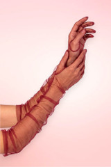 Wine Red Sheer Tulle Gloves.