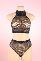 Rivka Sparkle Rhinestone Black Fishnet Bodystocking Set