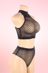 Rivka Sparkle Rhinestone Black Fishnet Plus Size Bodystocking Set