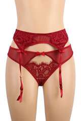 Yolanda Red Eyelash Lace  Plus Size Garter Belt Panty Set