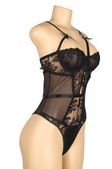 Minca Black Lace Caged Balconette Teddy Bodysuit