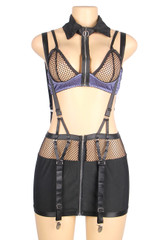 Plus Size Sexy Cop Fishnet Garter Suspender Costume Lingerie