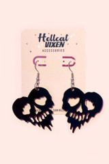 Black Melting Skull Heart Dangling Acrylic Gothic Earring
