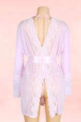 Sorrel Pastel Pink Lace Trimmed Open Back Robe Kimono Lingerie Cover up  actual product picture on a mannequin backview 