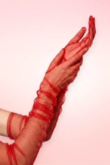 Scarlet Red Tulle Gloves.