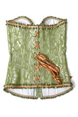 Vintage Green and Gold Floral Brocade Corset Top