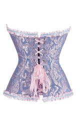 Vintage Pale Blue and Pink Floral Brocade Corset Top