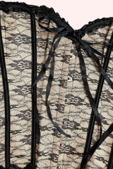 Beige lace overlay burlesque bustier Corset top actual product photo, upclose