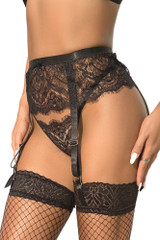 Dina Retro Black Eyelash Lace Garter Belt  Set Plus Size