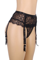 Dina Retro Black Eyelash Lace Garter Belt  Set Plus Size