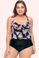 Floral Underwire Peplum Tankini 2 Pc  Plus Size Swimsuit 3XL