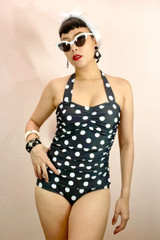 Marilyn Retro Black and White Polkadot One Piece Swimsuit