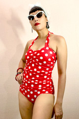 Marilyn Retro Red and White Polkadot One Piece Swimsuit