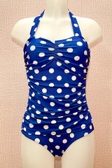 Marilyn Retro Blue and White Polkadot One Piece Swimsuit