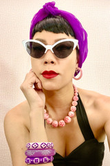Bernie White Cat Eye Frameless Bottom Retro Sunglasses