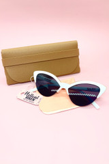Bernie White Cat Eye Frameless Bottom Retro Sunglasses
