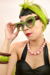Evie Green & Tortoise Wide Cat Eye Old Hollywood Retro Sunglasses