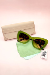 Evie Green & Tortoise Wide Cat Eye Old Hollywood Retro Sunglasses