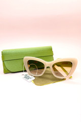 Evie Pale Pink & Green Wide Cat Eye Old Hollywood Retro Sunglasses