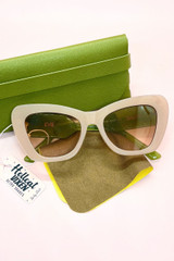 Evie Pale Pink & Green Wide Cat Eye Old Hollywood Retro Sunglasses