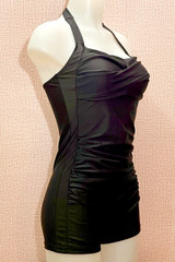 Ava Black Halter Retro Boyshort Tummy Control One Piece Plus size Swimsuit