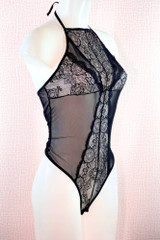 Beverly Halter style teddy bodysuit lingerie on a white mannequin quarter side view
