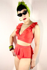 Faye Red Orange Cropped High Waist Retro Bikini Set