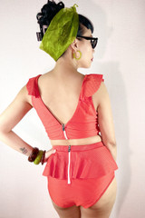 Faye Red Orange Cropped High Waist Retro Bikini Set