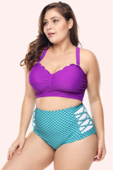 Ariel Mermaid Purple Bandeau Highwaist Retro 2 pc Bikini 3XL