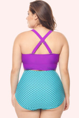 Ariel Mermaid Purple Bandeau Highwaist Retro 2 pc Bikini 3XL