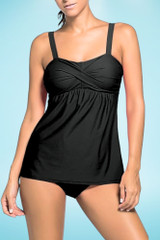 Avril Black Push-up Twist Tankini 2 Piece Swimsuit  worn by a model front view 