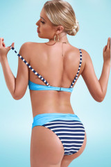 Coralina Sky Blue Nautical Stripe Push-up 2 Piece Swimsuit  worn by a model back view 