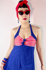 Catalina Pin-up Girl Sailor Red Navy Halter Retro Swimdress