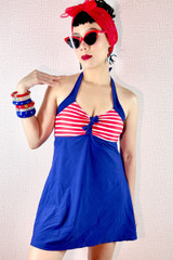 Catalina Pin-up Girl Sailor Red Navy Halter Retro Swimdress