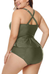 Miriam Army Green Peplum Bustier High waist Retro Bikini Set