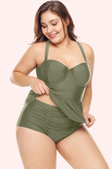 Miriam Army Green Peplum Bustier High waist Retro Bikini Set Plus