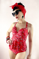 Miriam Red Skull Bandana Retro Peplum Bikini Set