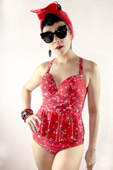 Miriam Red Skull Bandana Retro Peplum Bikini Set